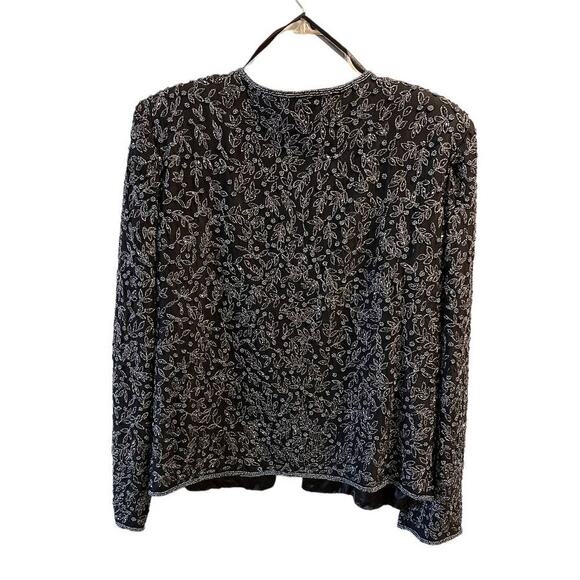 Scala, Womens Silk Beaded Black Formal Evening Jacket, Large - Picture 5 of 15